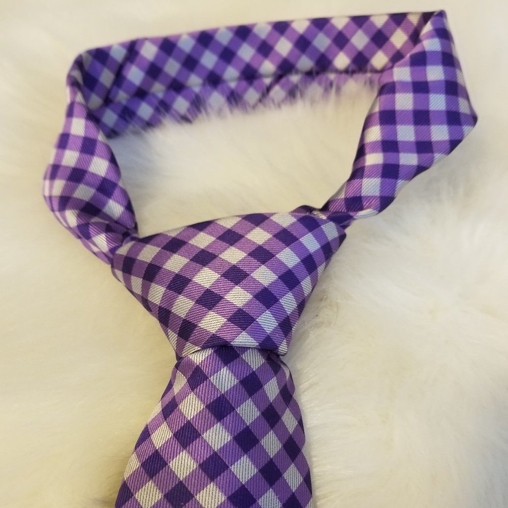 J Ferrar Purple Silver Checked Tie - Picture 2 of 6